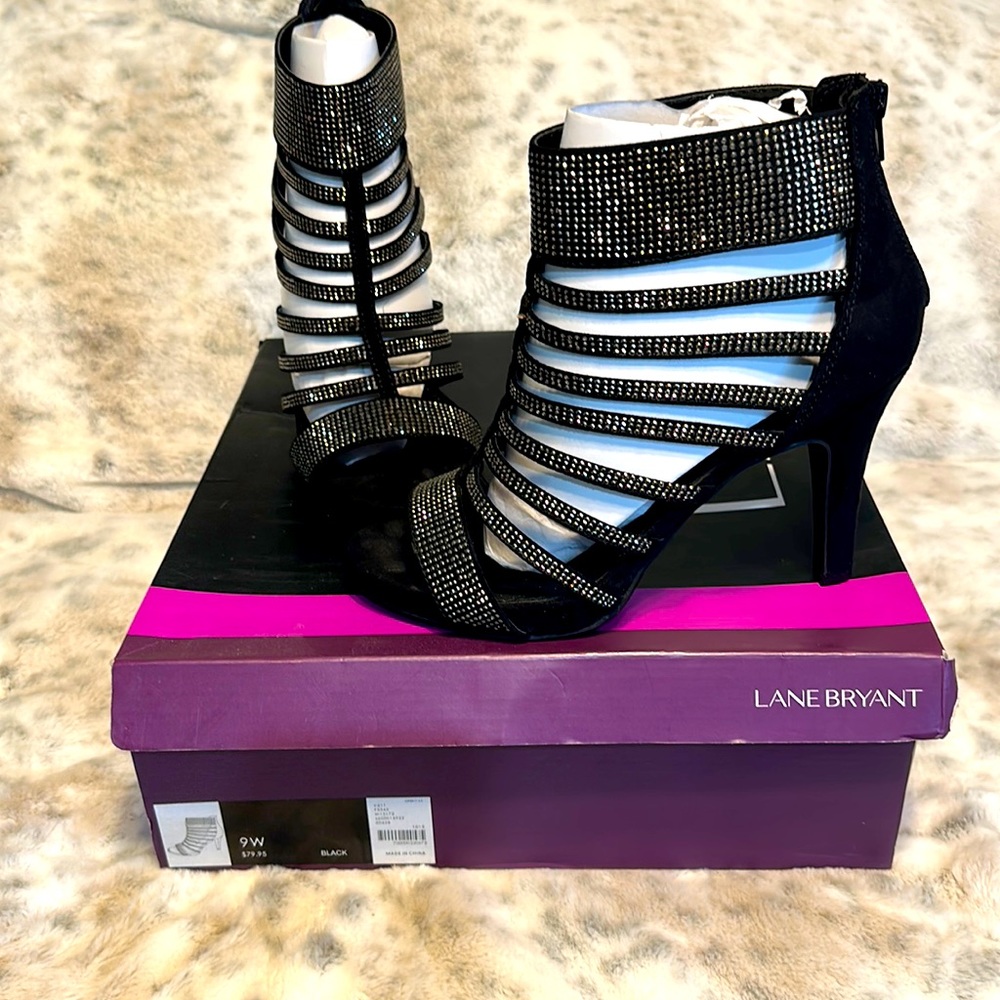 🤩NWT🏷️LANE BRYANT BLK 💎RHINESTONE💎HEELS🤩SZ 9W‼️